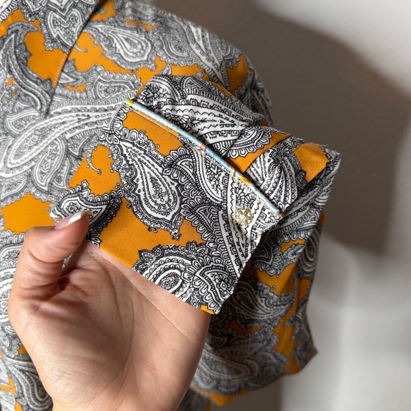 Robert Graham Silk Blend Paisley Button Down Shirt Mustard Black White Size L - Picture 3 of 9